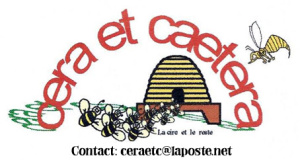 Logo association Cera et caetera, dessin d'une ruche avec des abeilles
